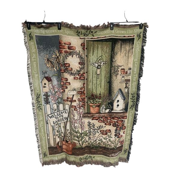 Vintage Gardening Grows The Spirit Woven Tapestry Throw Blanket Cottagecore - Picture 1 of 2